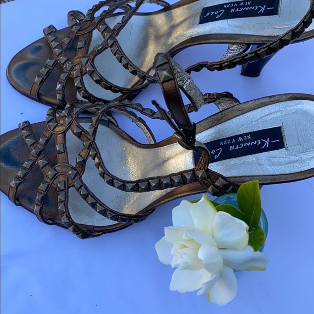 Burnished gold strappy sandals